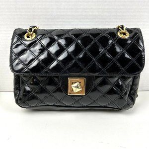 Paradox Vintage Black Sexy Patent Leather Quilted Evening Bag Double Chain Strap